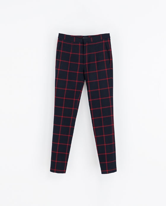 checked trousers with zips | zara | $79.90